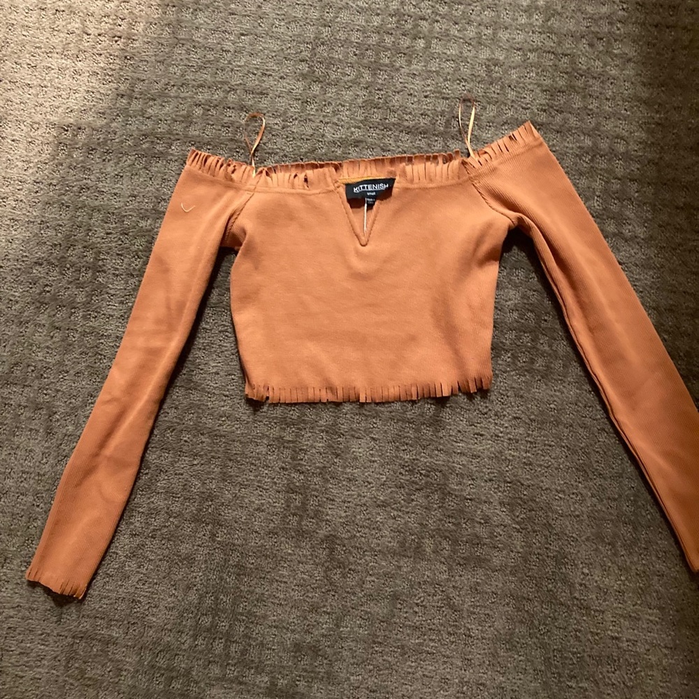 Kittenish pumpkin long sleeve cropped top